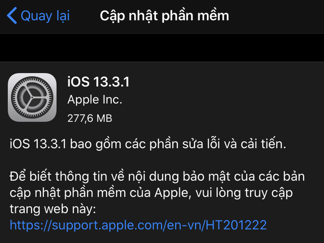 Phiên bản iOS 13.3.1 ra đời khắc phục những lỗi còn tồn tại trước đó