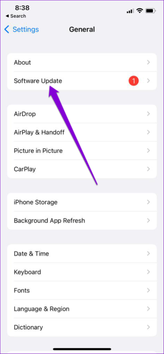 Cài đặt các bản cập nhật của iOS khắc phục Safari không hiện hình ảnh trên iPhone